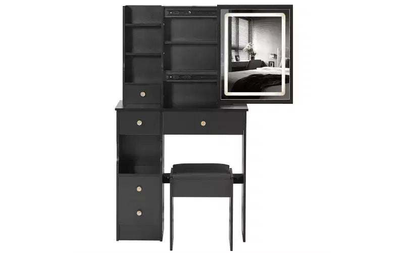 29,2 Pollici Naturale Trucco Vanity Scrivania con Specchio a LED, Conservazione Organizzata