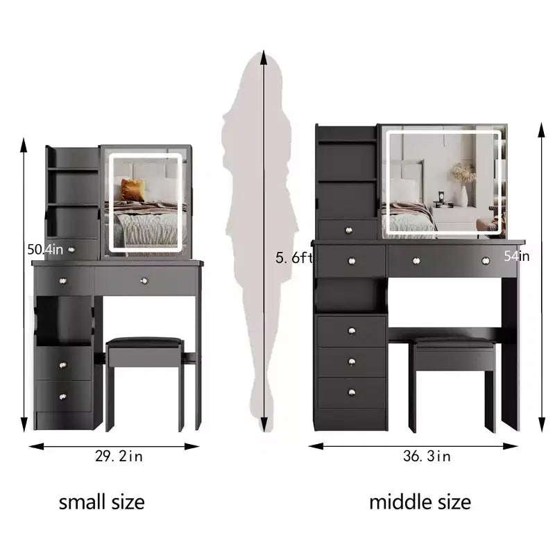 29,2 Pollici Naturale Trucco Vanity Scrivania con Specchio a LED, Conservazione Organizzata