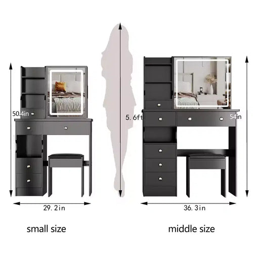 29,2 Pollici Naturale Trucco Vanity Scrivania con Specchio a LED, Conservazione Organizzata
