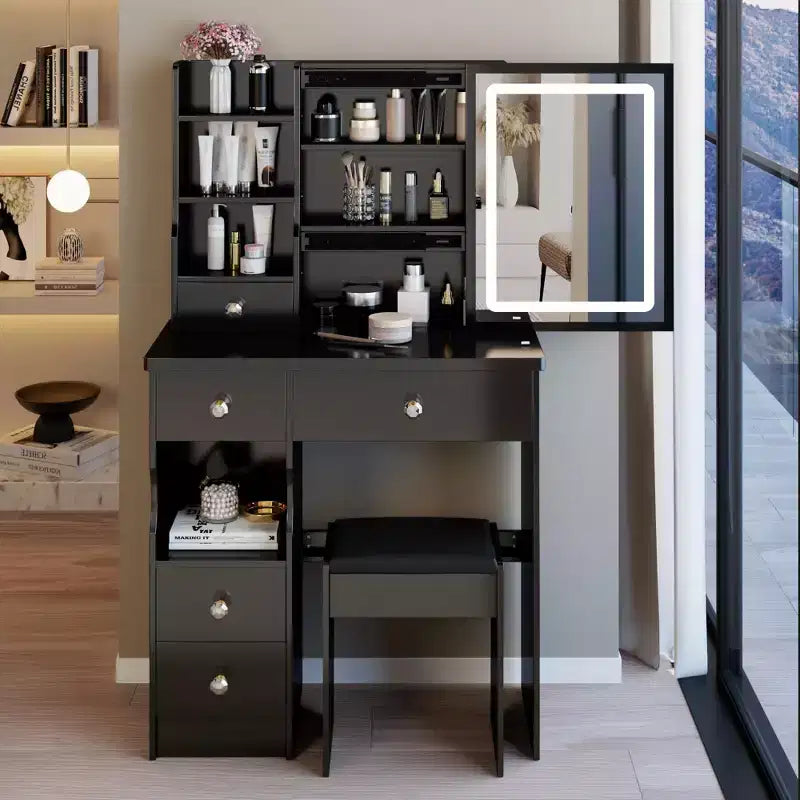 29,2 Pollici Naturale Trucco Vanity Scrivania con Specchio a LED, Conservazione Organizzata