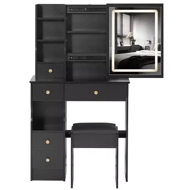 29,2 Pollici Naturale Trucco Vanity Scrivania con Specchio a LED, Conservazione Organizzata