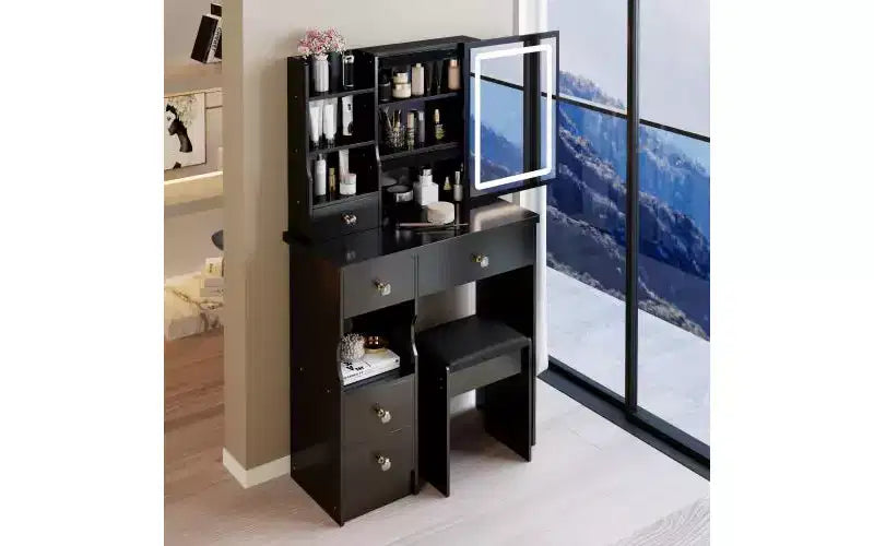 29,2 Pollici Naturale Trucco Vanity Scrivania con Specchio a LED, Conservazione Organizzata