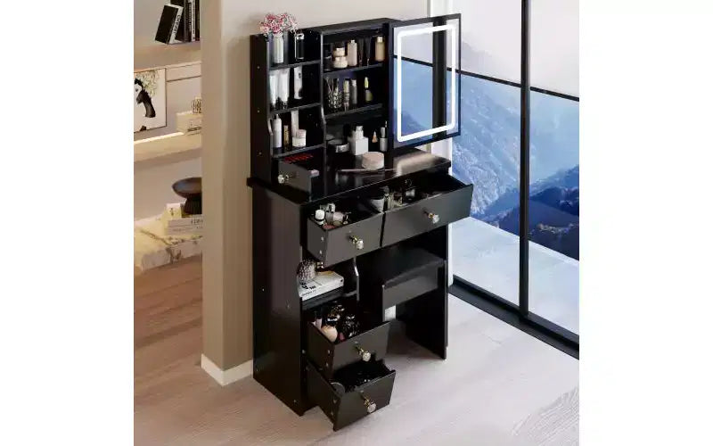 29,2 Pollici Naturale Trucco Vanity Scrivania con Specchio a LED, Conservazione Organizzata