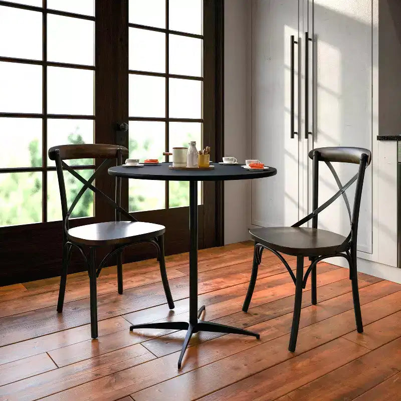 Tavolino da Cocktail Rotondo in Legno da 30" con Colonne da 30" e 42"