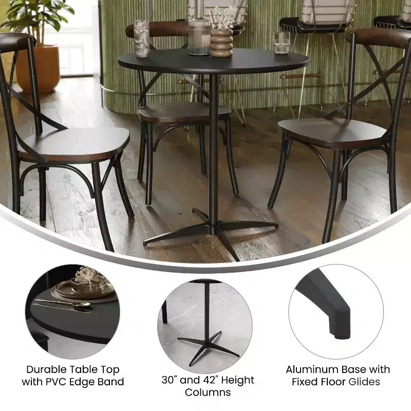 Tavolino da Cocktail Rotondo in Legno da 30" con Colonne da 30" e 42"