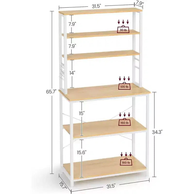 Porta Microonde da Cucina in Metallo con 6 Ganci Scaffale Alto per Utensili