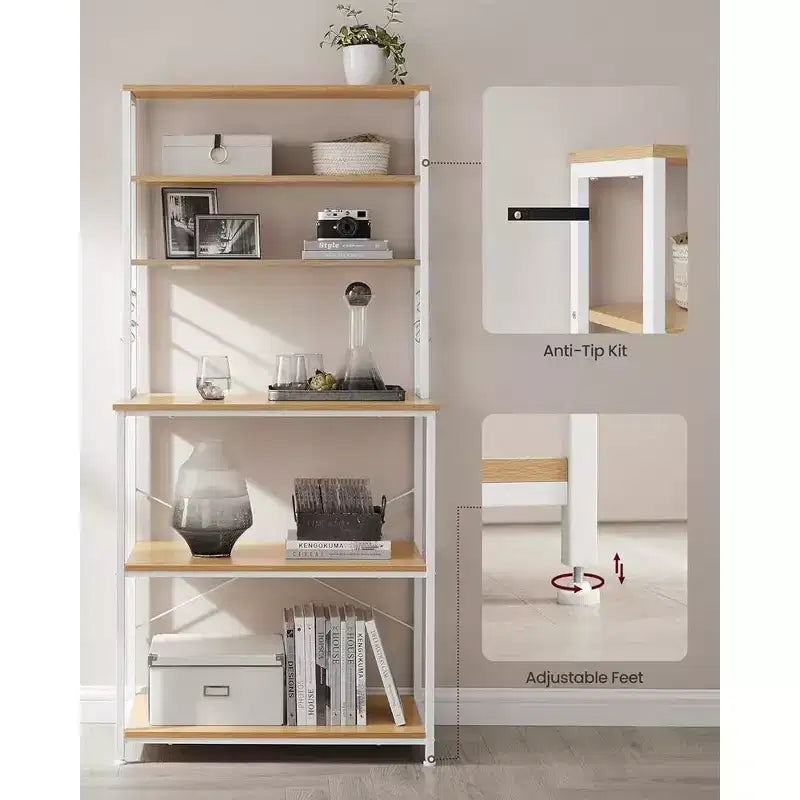 Porta Microonde da Cucina in Metallo con 6 Ganci Scaffale Alto per Utensili