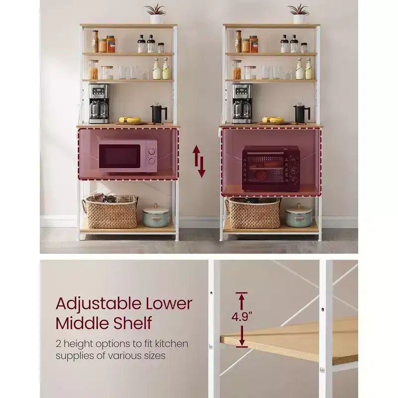 Porta Microonde da Cucina in Metallo con 6 Ganci Scaffale Alto per Utensili
