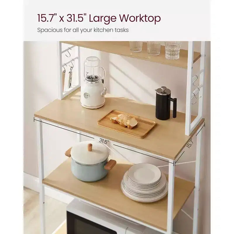 Porta Microonde da Cucina in Metallo con 6 Ganci Scaffale Alto per Utensili