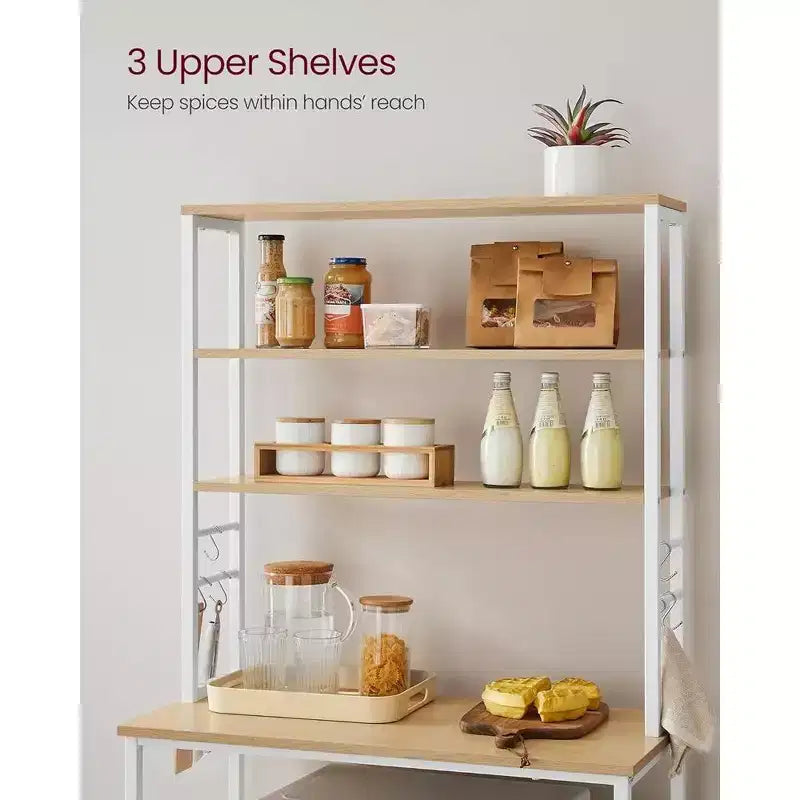 Porta Microonde da Cucina in Metallo con 6 Ganci Scaffale Alto per Utensili