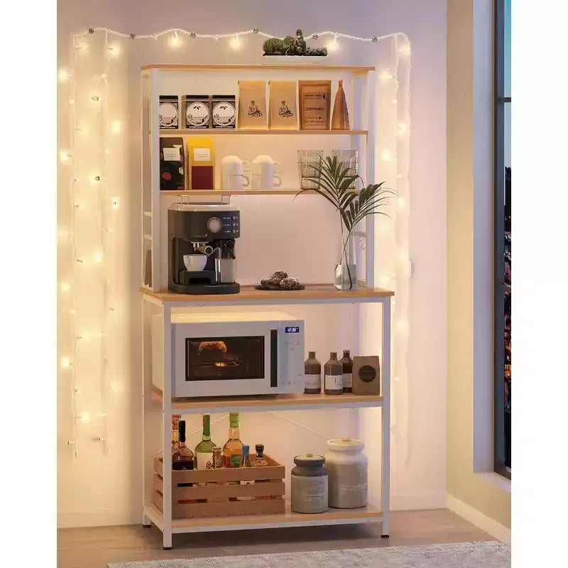 Porta Microonde da Cucina in Metallo con 6 Ganci Scaffale Alto per Utensili