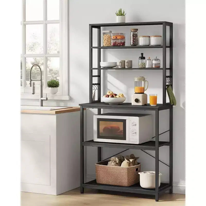 Porta Microonde da Cucina in Metallo con 6 Ganci Scaffale Alto per Utensili