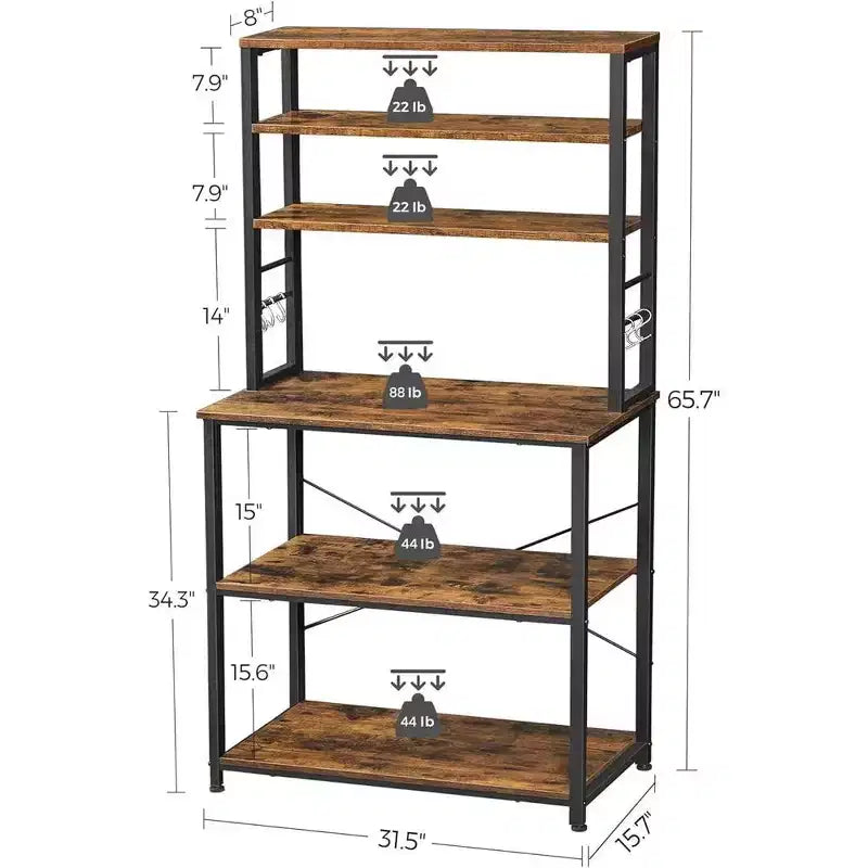 Porta Microonde da Cucina in Metallo con 6 Ganci Scaffale Alto per Utensili