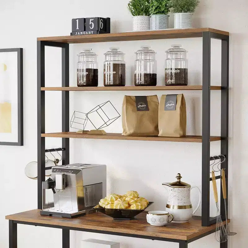 Porta Microonde da Cucina in Metallo con 6 Ganci Scaffale Alto per Utensili