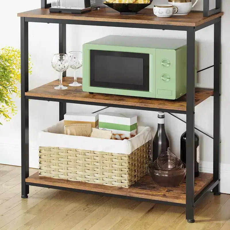 Porta Microonde da Cucina in Metallo con 6 Ganci Scaffale Alto per Utensili
