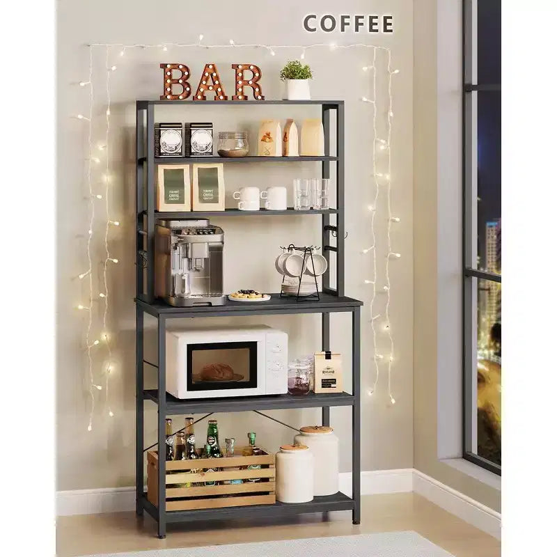 Porta Microonde da Cucina in Metallo con 6 Ganci Scaffale Alto per Utensili