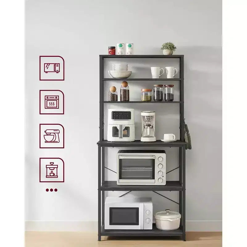 Porta Microonde da Cucina in Metallo con 6 Ganci Scaffale Alto per Utensili
