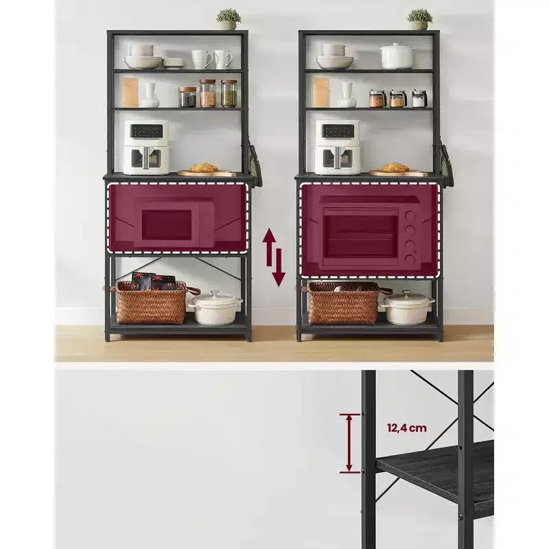 Porta Microonde da Cucina in Metallo con 6 Ganci Scaffale Alto per Utensili
