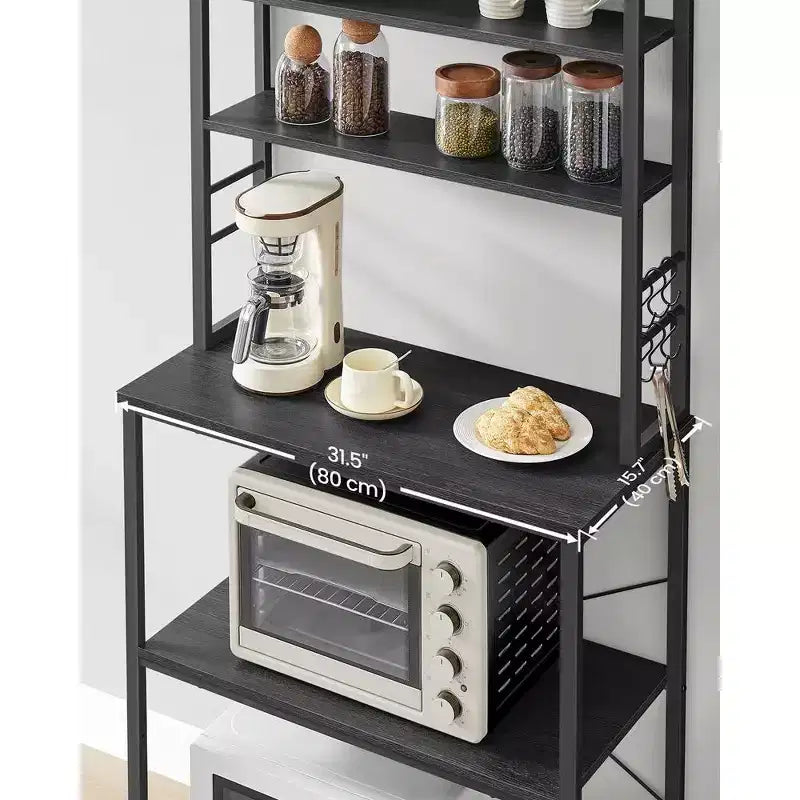 Porta Microonde da Cucina in Metallo con 6 Ganci Scaffale Alto per Utensili