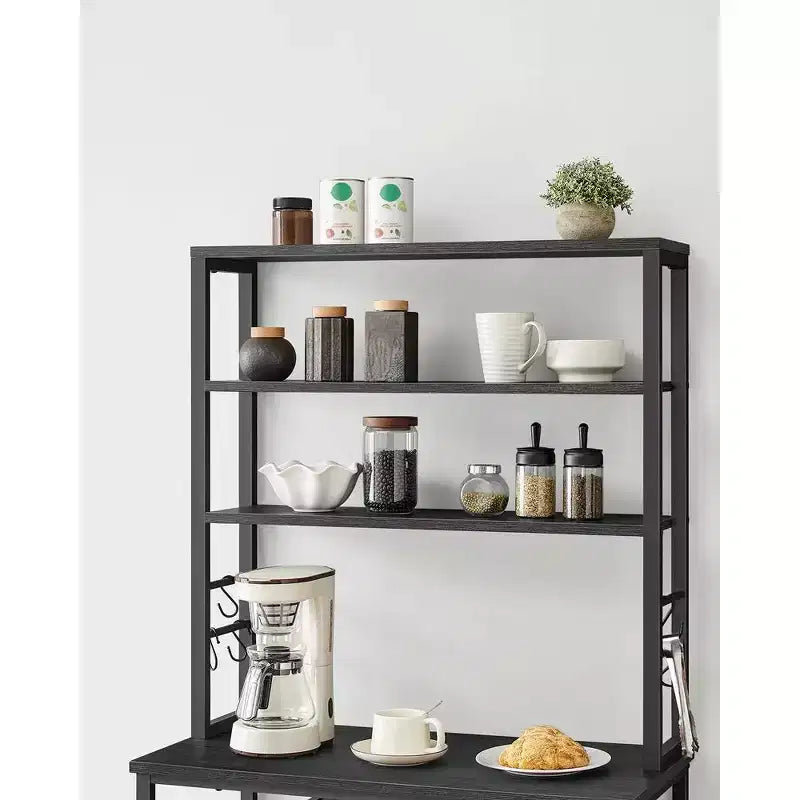 Porta Microonde da Cucina in Metallo con 6 Ganci Scaffale Alto per Utensili