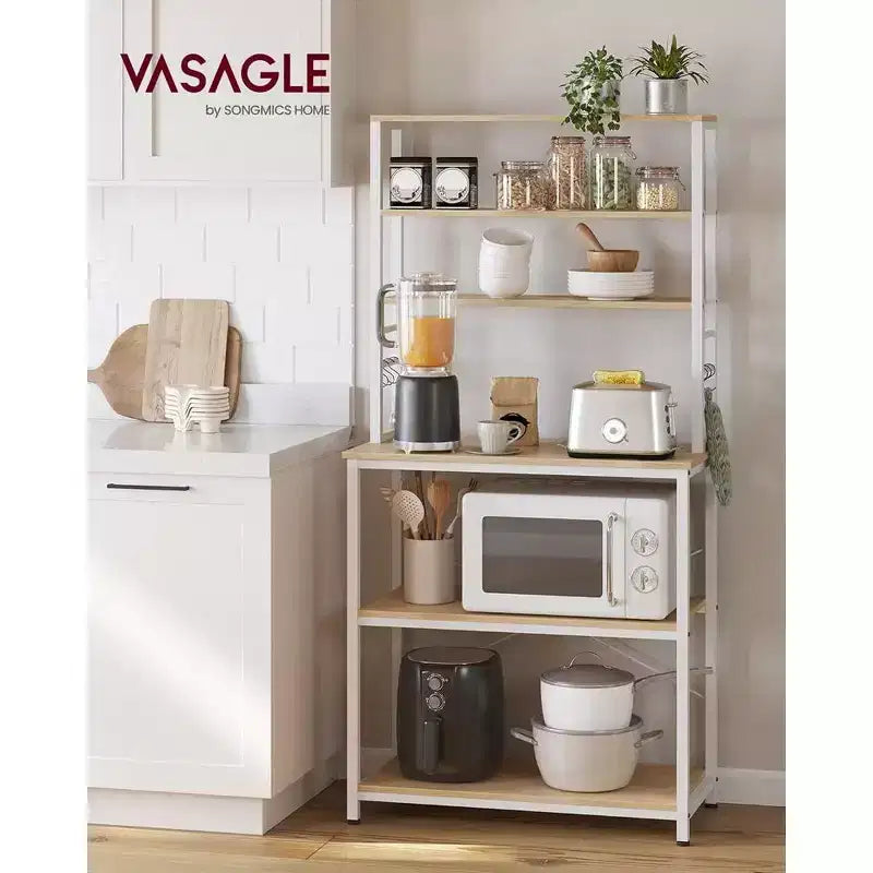 Porta Microonde da Cucina in Metallo con 6 Ganci Scaffale Alto per Utensili