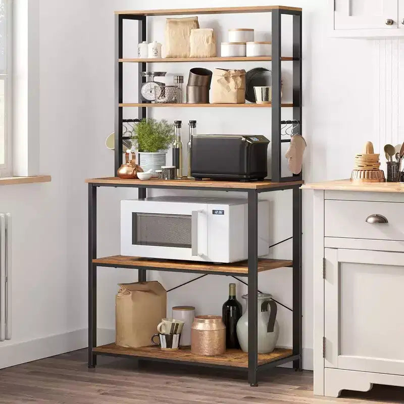 Porta Microonde da Cucina in Metallo con 6 Ganci Scaffale Alto per Utensili